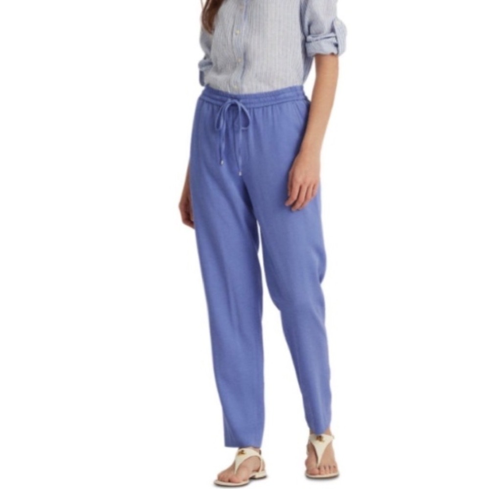 Lauren Ralph Lauren Blue Loch Straight Leg Drawstring Pants Size L 200872637001